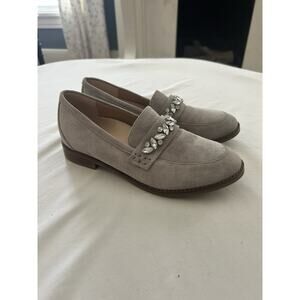 Vionic Avvy Suede Rhinestone Loafers Size 6 Light Gray Comfort Preppy